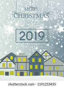 2019 Happy New Year and Marry Christmas Background. Vector Illustration. EPS10