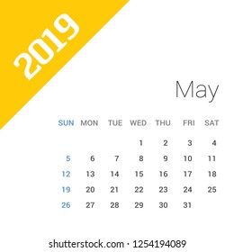 2019 Happy New year May Calendar Template. Christmas Background