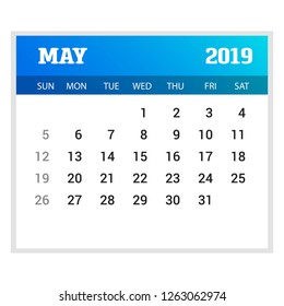 2019 Happy New year May Calendar Template. Christmas Background