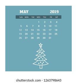 2019 Happy New year May Calendar Template. Christmas Background