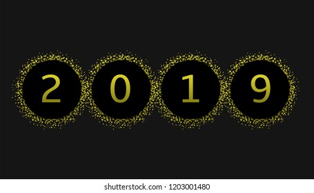 2019 happy new year and Merry Christmas. Golden glitters and confetti