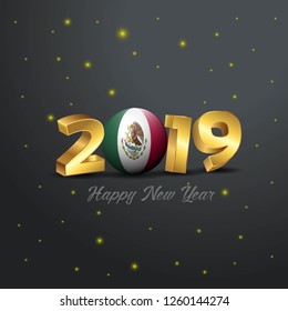 2019 Happy New Year Mexico Flag Typography. Abstract Celebration background