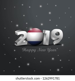 2019 Happy New Year Netherlands Flag Typography. Abstract Celebration background