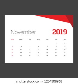 2019 Happy New year November Calendar Template. Christmas Background
