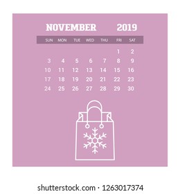 2019 Happy New year November Calendar Template. Christmas Background