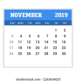 2019 Happy New year November Calendar Template. Christmas Background