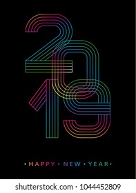 2019 Happy new year. Numbers minimalist style. Vector linear numbers. Design of greeting card. Vector illustration.