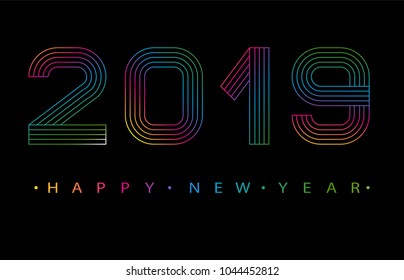 2019 Happy new year. Numbers minimalist style. Vector linear numbers. Design of greeting card. Vector illustration.
