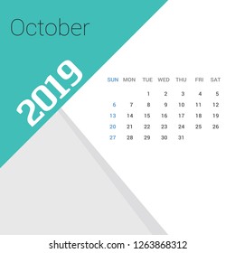 2019 Happy New year October Calendar Template. Christmas Background