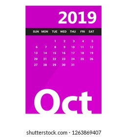 2019 Happy New year October Calendar Template. Christmas Background