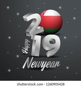 2019 Happy New Year Oman Flag Typography. Abstract Celebration background