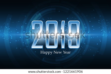 2019 Happy new year on technology abstract background