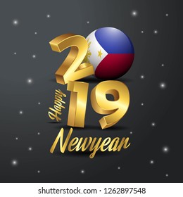 2019 Happy New Year Phillipines Flag Typography. Abstract Celebration background