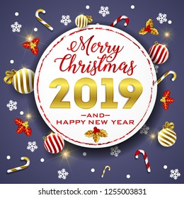 2019 Happy new year, postcard, Christmas card