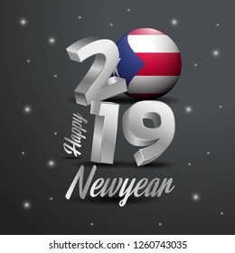 2019 Happy New Year Puerto Rico Flag Typography. Abstract Celebration background