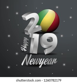 2019 Happy New Year Republic of the Congo Flag Typography. Abstract Celebration background