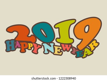 2019 Happy New Year, Retro Background Greetings Card Design Element
