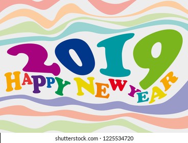 2019 Happy New Year, Retro Background Greetings Card Design Element
