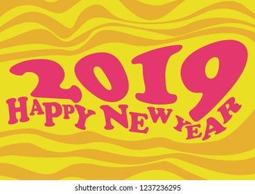 2019 Happy New Year, Retro Background Greetings Card Design Element