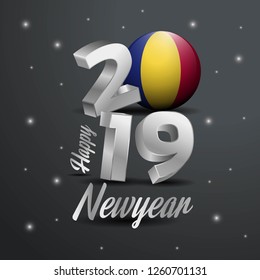 2019 Happy New Year Romania Flag Typography. Abstract Celebration background