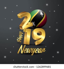 2019 Happy New Year Saint Kitts and Nevis Flag Typography. Abstract Celebration background