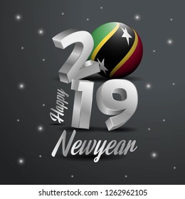 2019 Happy New Year Saint Kitts and Nevis Flag Typography. Abstract Celebration background