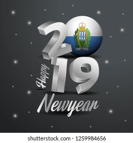 2019 Happy New Year San Marino Flag Typography. Abstract Celebration background