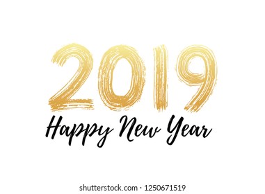 2019 Happy New Year script text hand lettering. Design template Celebration typography poster, banner or greeting card for Merry Christmas and happy new year. Vector Illustration