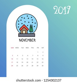 2019 Happy New year September Calendar Template. Christmas Background