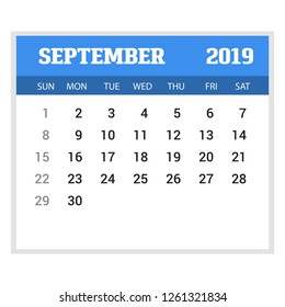 2019 Happy New year September Calendar Template. Christmas Background