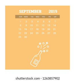 2019 Happy New year September Calendar Template. Christmas Background