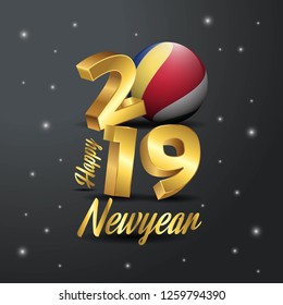 2019 Happy New Year Seychelles Flag Typography. Abstract Celebration background