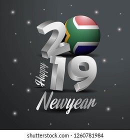 2019 Happy New Year South Africa Flag Typography. Abstract Celebration background