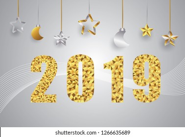 2019 happy new year star and moon background