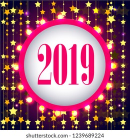 2019 happy new year, stars, vector illustration