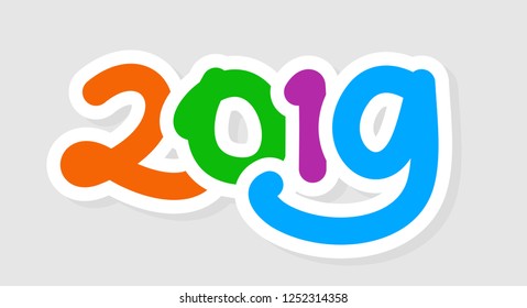 2019 Happy New Year. Stylish Text. Vector Illustration. Eps 08.