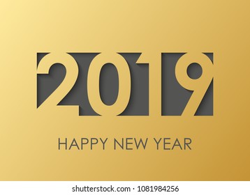 2019 Happy New Year text for greeting card, calendar, invitation. Vector illustration.