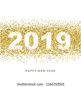 2019 happy New Year. Text golden with bright sparkles. - Vector