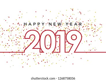 2019 Happy New Year text designs. Vector greeting card with white background. Illustrations. Template design.