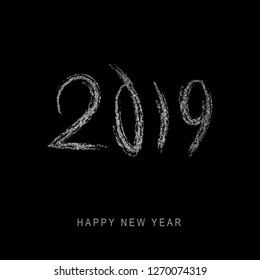 2019 happy New Year. Text Silver