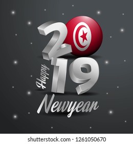 2019 Happy New Year Tunisia Flag Typography. Abstract Celebration background