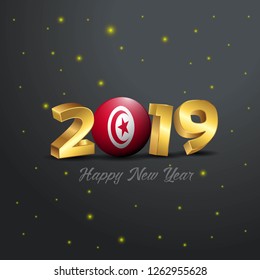 2019 Happy New Year Tunisia Flag Typography. Abstract Celebration background