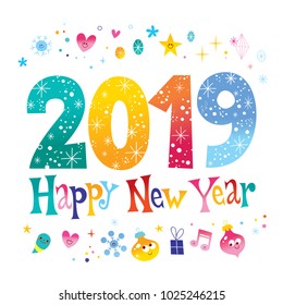 2019 Happy New Year two thousand nineteen greeting card