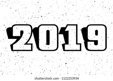 2019 Happy New Year typography calendar poster. Beautiful design greeting card black number inscription. Handwritten modern