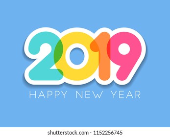 2019 Happy New Year typography design. Vector Color Overlay Numbers