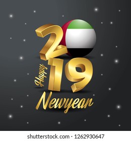 2019 Happy New Year UAE Flag Typography. Abstract Celebration background