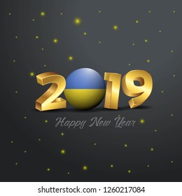 2019 Happy New Year Ukraine Flag Typography. Abstract Celebration background