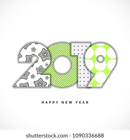 2019 Happy New Year Vector Numbers for Calendar Design. Winter Holidays Greeting Card with Halftone and Star Geometric Elements