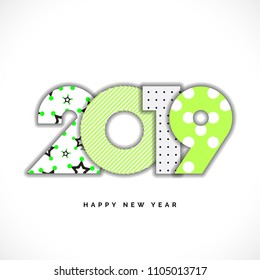 2019 Happy New Year Vector Numbers for Calendar Design. Winter Holidays Greeting Card with Halftone and Star Geometric Elements