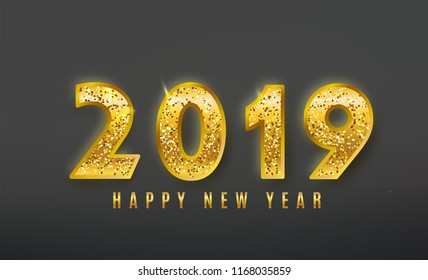 2019 Happy New Year vector background with shine glitter numbers. Vip christmas celebrate design. Festive premium concept template for holiday.